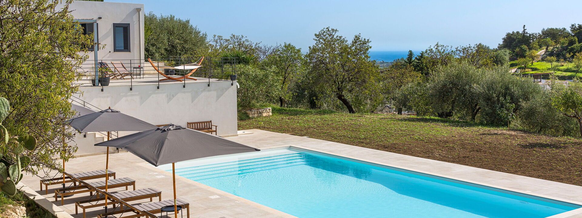 Casa Bianca - Noto, Sicilia: Autumn, Balcony / Terrace / Patio, Building Exterior, Garden, Outdoor, Pool, Scenic View, Spring, Summer